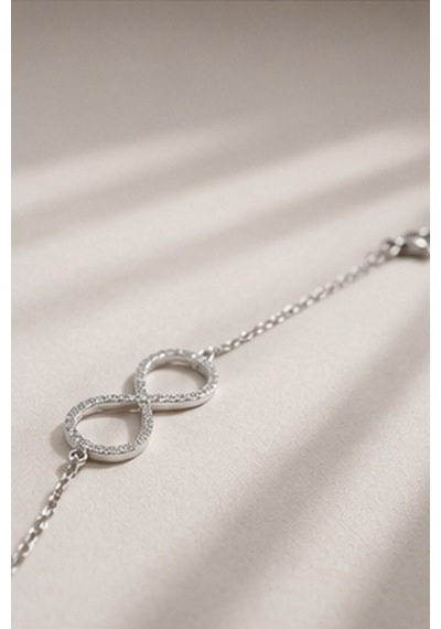 Balenbi Jewelry Kadın Taşlı Sonsuzluk Figürlü Kararmaz Çelik Bileklik Gümüş Ren 1126