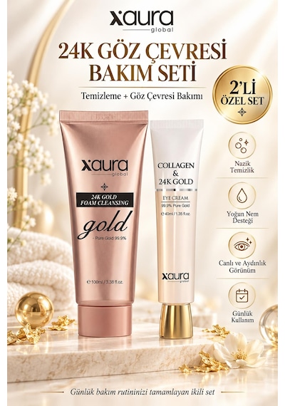 Xaura Beuaty 24k Gold Göz Çevresi Bakım Seti 100 Ml Foam Cleansing + 40 Ml Eye Cream
