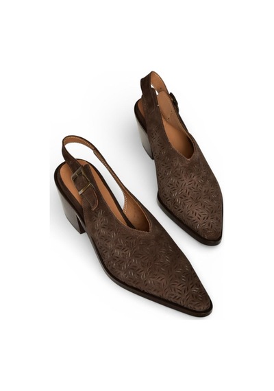 Fox Shoes Y654300402 Kahverengi Hakiki Deri Süet Klın Topuklu Kadın Ayakkabı Kahverengi