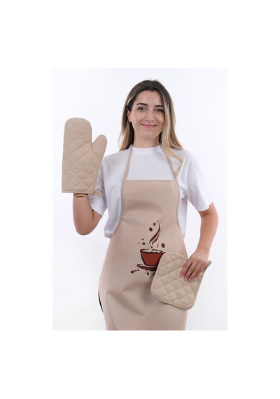 Beautiful Set Sıvı Geçirmez Su Geçirmez Mutfak Önlüğü 1 Eldiven 1 Tutacak Fincan