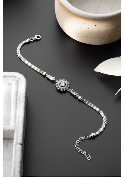Çekirdekjewelry 925 Ayar Gümüş Zirkon Taşlı Şık Kadın Bileklik Ayarlanabilir Zarif Tasarım Gri
