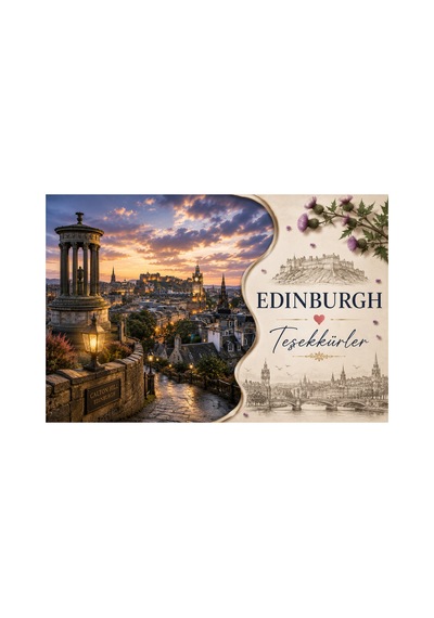 Edinburgh Temalı Teşekkür Kartı 200 Gr Mat Fotoğraf Kağıdı Ultra Gerçekçi Baskı Hediyelik Paket Ve Sipariş Teşekkür Kartı 100 Adet