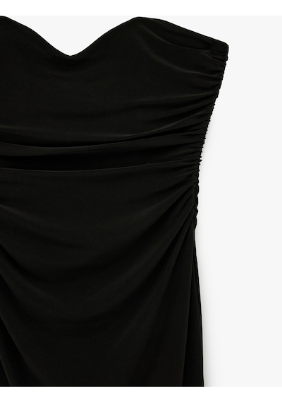Koton Drapeli Kolsuz Slim Fit Bodycon Midi Straplez Abiye Elbise Siyah 6sak80067fk Siyah