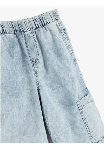 Koton Beli Lastikli Pamuklu Paraşüt Denim Pantolon Lıght Indıgo 5skb40014td Açık Mavi