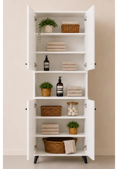 Reyo Enda Home Listra 4 Kapaklı Çok Amaçlı Dolap 170,8 Cm, Raflı, Ayaklı Depolama Dolabı - Beyaz Reyo Enda Home Listra 4 Kapaklı Çok Amaçlı Dolap 170,8 Cm, Raflı, Ayaklı Depolama Dolabı - Beyaz