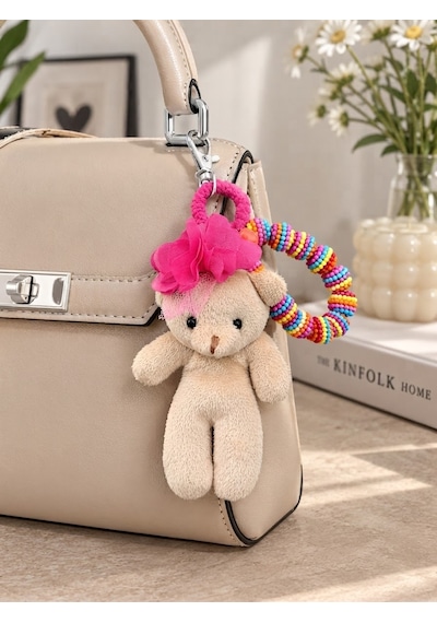 Peluş Ayıcıklı Çanta Aksesuarı Ve Anahtarlık Charm Gümüş