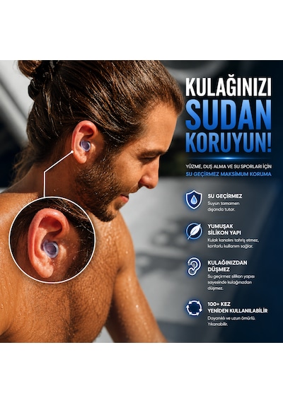 Watersafe+ Yüzme Kulak Tıkacı Su Geçirmez Silikon Havuz, Deniz, Duş Ve Banyo İçin 24 Db, Yeniden Kullanılabilir