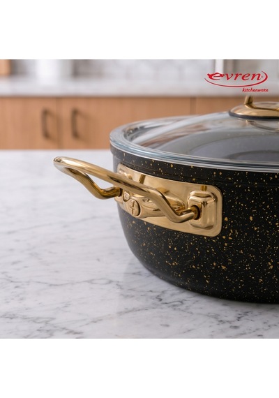 20 Cm Goldstone Ezme Seri Granit Basık Tencere, Non-stick Pilav Karnıyarık Tenceresi 1,7 Lt Çelik Kulp
