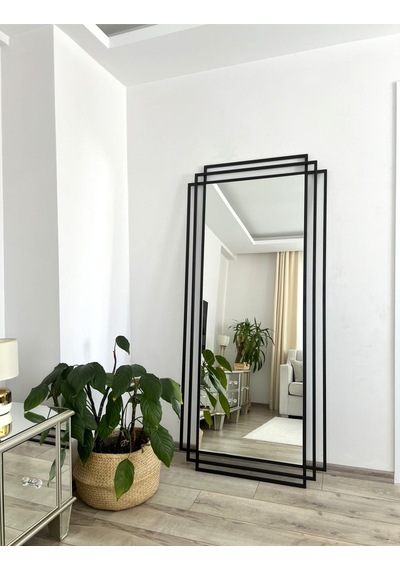 Effe Siyah Metal Çerçeveli 180x80 Cm Dekoratif Ayna 180x80cm-3-lü-siyah