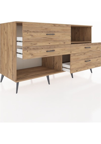 Kronos Konsol Tek Raflı 4 Çekmeceli 176x59x99 Çam-çam Çam-çam