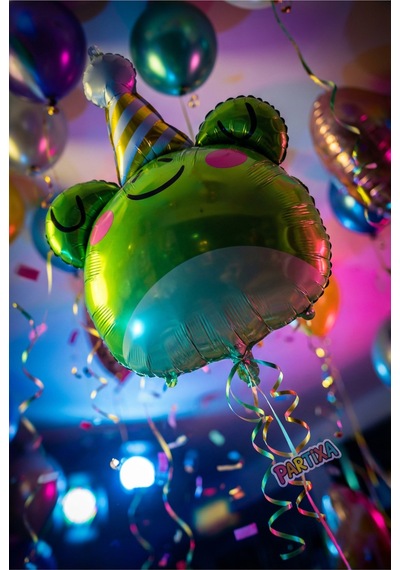 Şapkalı Safari Kurbağa Kafa Folyo Balon 73x52 Cm Safari Temalı Çocuk Doğum Günü Parti Süsü Çok Renkli