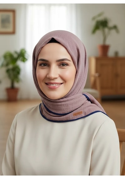 Mismara Müslin Biyeli Eşarp Gülkurusu Gül kurusu