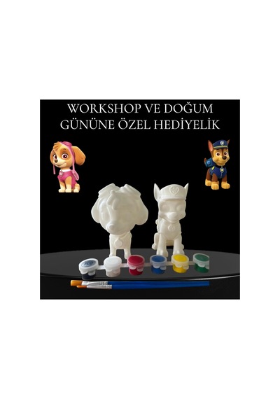 3d Paw Patrol Ve Skye Figür Boyama Seti - Kendin Boya Hobi Ve Etkinlik Seti - Akrilik Boya + 4 Fırça