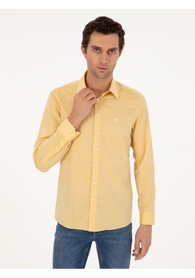 Cacharel Sarı Slim Fit Kaşmir Karışımlı Oxford Gömlek