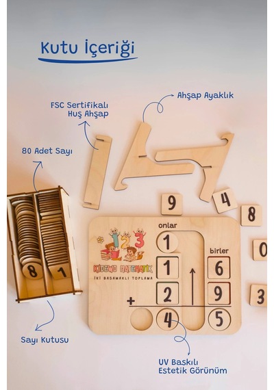 İlkokul Matematik Eğitici Dört İşlem Ahşap Oyuncak Etkinlik Seti Kolay Öğrenme Rakam Bultak Çarpım