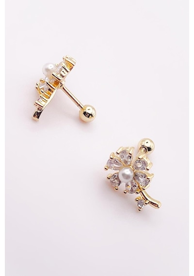 Taşlı İncili Çiçek Figürlü Kıkırdak Helix Tragus Piercing 1adet çok renkli 60039326