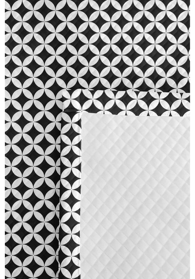 Siyah Geometrik Modern Tek Kişilik Pike Takımı - Beyaz Minimal 160x220 Cm Kapitone Yatak Örtüsü Bohem Ot Dokusu