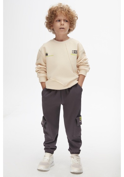 Nk Kids Erkek Eşofman Takım 24knk4751067505 Krem Kahve Kahverengi - Krem