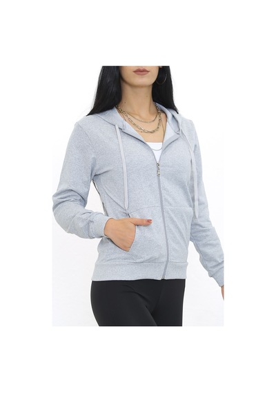 Bensu Store - Kapşonlu Fermuarlı Sweat Gri - 3001.275. 001