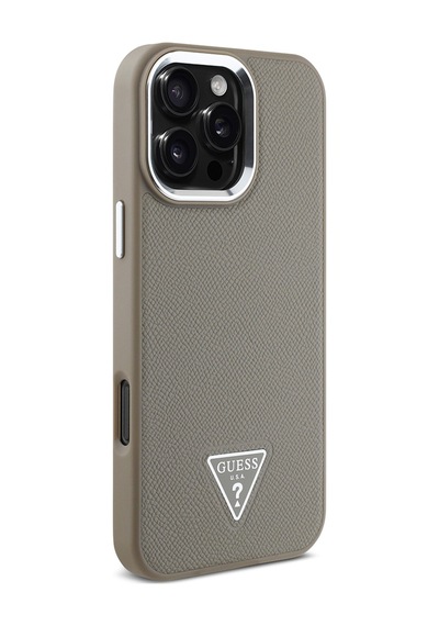 Apple Uyumlu iPhone 16 Pro Max Kılıf Guess Lisanslı Magsafe Şarj Özellikli Grained Triangle Kapak Kahverengi