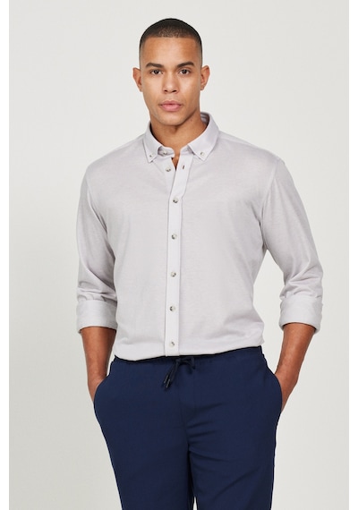 AC&Co / Altınyıldız Classics Erkek Grı Comfort Fit Geniş Kesim Düğmeli Yaka Pamuklu Gömlek Gri AC&Co / Altınyıldız Classics Erkek Grı Comfort Fit Geniş Kesim Düğmeli Yaka Pamuklu Gömlek Gri