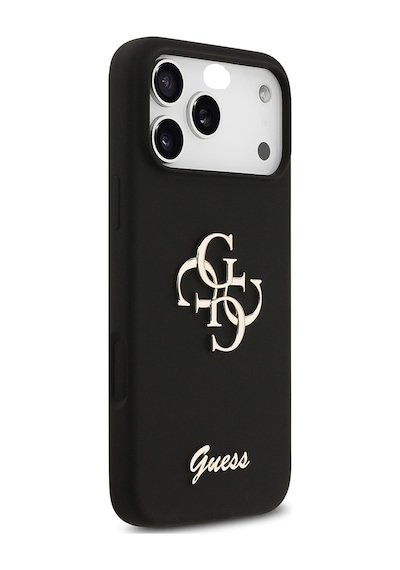 Apple Uyumlu iPhone 17 Pro Max  Kılıf Guess Lisanslı Grained Yazı Logolu Kapak Siyah Siyah