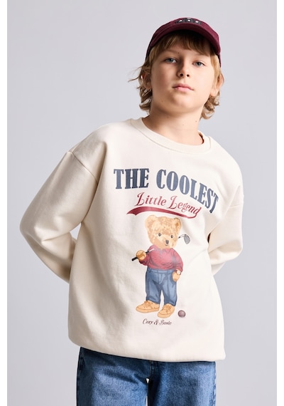 Defacto Oversize Bisiklet Yaka Ayıcık Figürlü Baskılı Uzun Kollu Sweatshirt Erkek Çocuk I3298a826wnbg734 Bej-bg734
