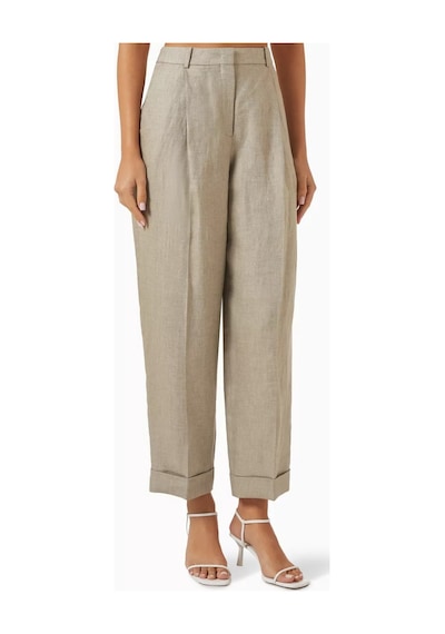 12storeez Keten Rahat Kesim Pantolon, Modern Klasik Tapered Tasarım Açık Kahverengi