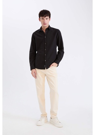 DeFacto Slim Fit Dar Kesim Pamuklu Basic Düz Uzun Kollu Gömlek A4644AX24AUBK27