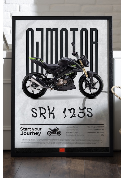 Qj Motor Srk 125s Siyah Ahşap Çerçeveli Poster, Dekoratif Motosiklet Duvar Tablosu