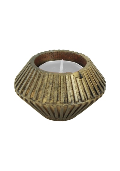 Mumluk Şamdan Tealight Mum Uyumlu Elmas Çizgili Model - Altın Eskitme