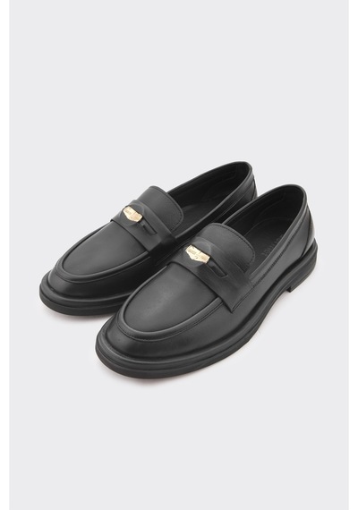Derinet Tokalı Kadın Loafer Siyah Siyah