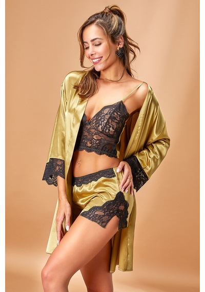 Nurteks 3509 Kadın Bralet Şort Kimono Takım-yeşil YESIL