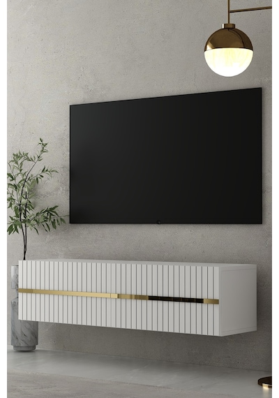 120dhdtda5ba Tedy Lazer Pleksi Desenli Duvara Monte Tv Sehpası Beyaz-altın