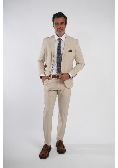 İntersivin Slim Fit Likralı Mikrofiber Kumaş Toprak Takım Elbise Toprak