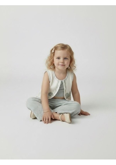 Zekids Kız Çocuk Yelek Crop Pantolon Üçlü Tasarım Takım-17243 Çok Renkli