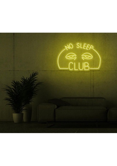No Sleep Club Yazılı Ve Şekilli Neon Tabela Sarı