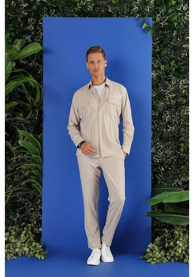 Efor G 1552 Slim Fit Bej Klasik Gömlek Bej