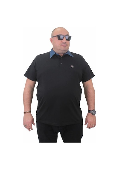Starbattal Büyük Beden Polo Kot Yaka Tişört 23420 Sıyah-Sıyah Siyah