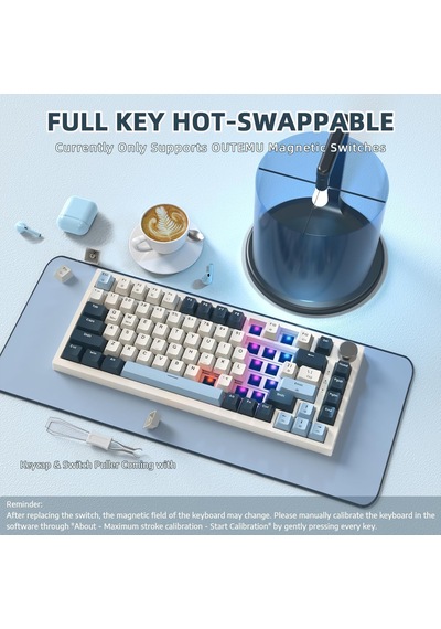 K85 Mekanik Klavye 75% Kompakt Tasarım, Manyetik Anahtarlar, Ayarlanabilir Tepki Süresi, Rgb Işık, Döner Kontrol Tuşu, Dks/mt/tgl Destekli, Pc/mac Uyumlu - Blue