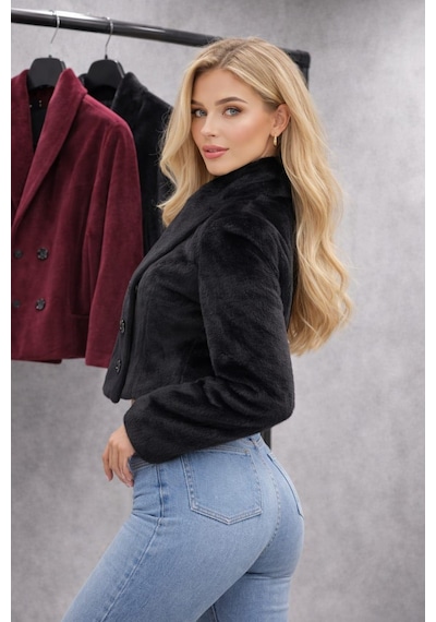 Ribana Classic Uzun Kollu Cepli Dik Yaka Düğmeli Kruvaze Kısa Buklet Kaşe Mont M39200 Mor - Siyah Ribana Classic Uzun Kollu Cepli Dik Yaka Düğmeli Kruvaze Kısa Buklet Kaşe Mont M39200 Mor - Siyah
