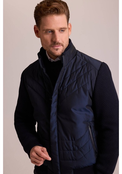 Ysf Erkek Lacivert Slim Fit Kolu Trikolu Mont