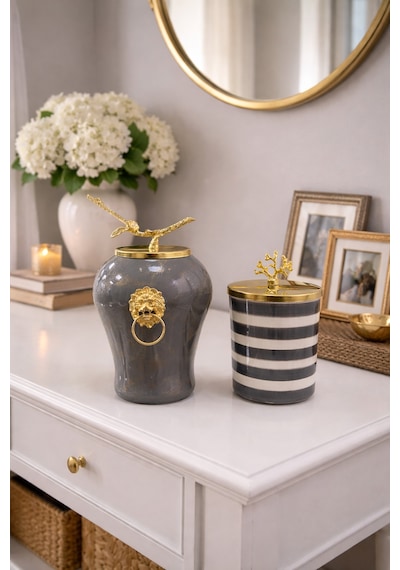 Dekoratif - Gri Mermer Şah Gri Zebra Silindir Gold