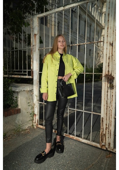 Banny Jeans Kadın Oversize Jean Gömlek Yeşil