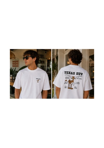 Qmen Style Unisex Beyaz Oversize Baskılı T-shirt Texsas Suv %100 Pamuk