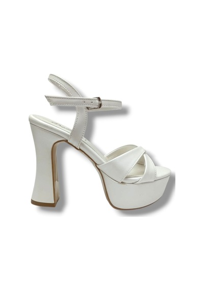 Defne 787-26 Sedef Beyazı Çapraz Aynalı 30mm Platform Topuk Kadın Sandalet 12cm Krem