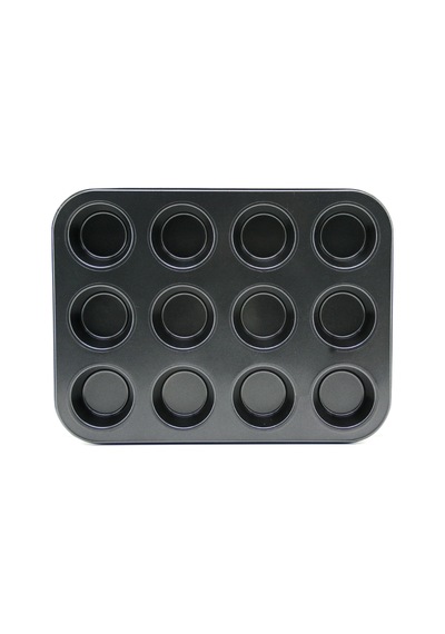 Northcity 12 Gözlü Metal Muffin Kek Kalıbı - Siyah Düz Antrasit - Siyah - Şeffaf