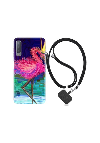 Samsung Uyumlu Galaxy A7 2018 Kılıf Ipli Askılı Queen Flamingo 1748