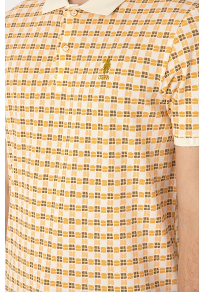 U.S. Polo Assn. Erkek Regular Fit Polo Yaka Krem Desenli Tişört 50299672-VR071