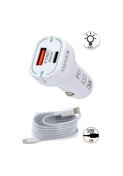 Tonex 38w 2 Girişli Type-c To Lightning Kablolu Araç Şarjı Işıklı La-38w